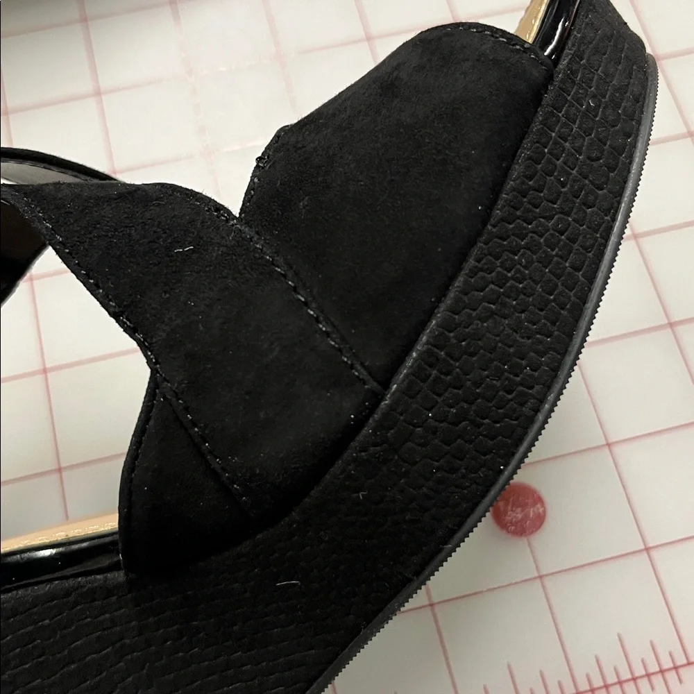 ALFANI NEW Whimsigoth Party Black Suede Leather Crossover Platform Wedge Shoe 10